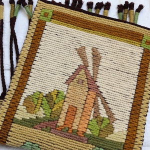 Vintage Cepelia Tapestry Traditional Polish Windmill Pattern Wool Rug Sumak Kilim. Polish Wall Hanging Handwoven Folk Art Home Decor.