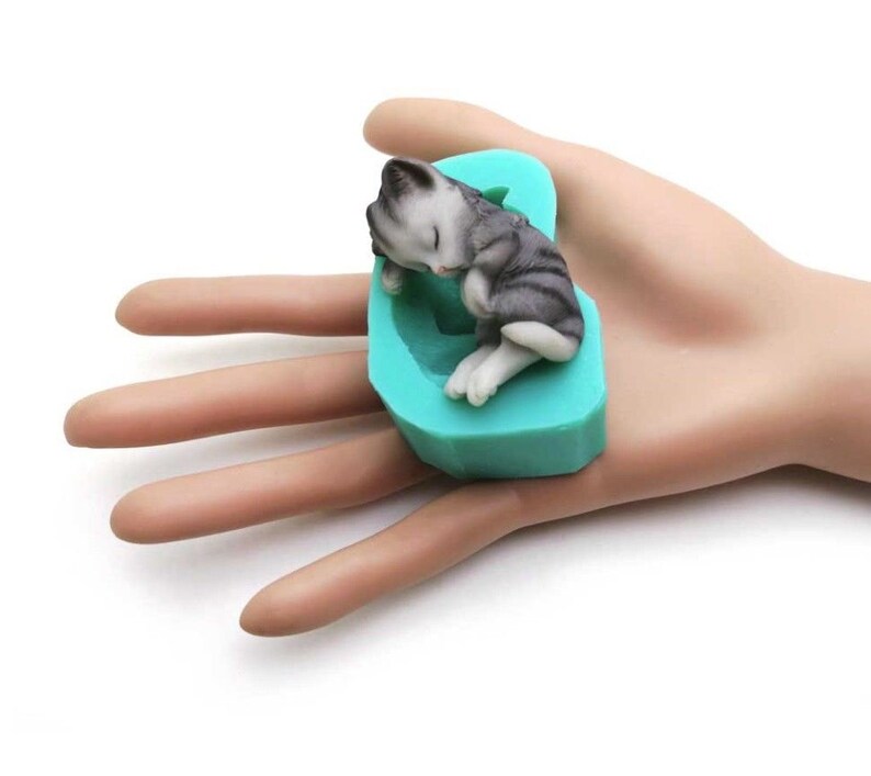 3D Sleeping Cat Kitty Silicone Mold Animal For Fondant Soap Etsy