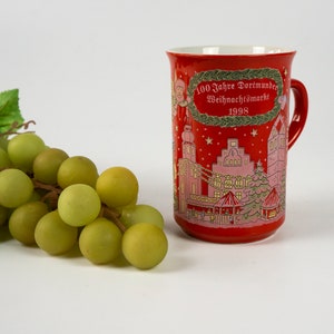 Christmas market cup, mulled wine, vintage cup, Dortmund, used, with naive patterns, annual cup 1998, red image 7