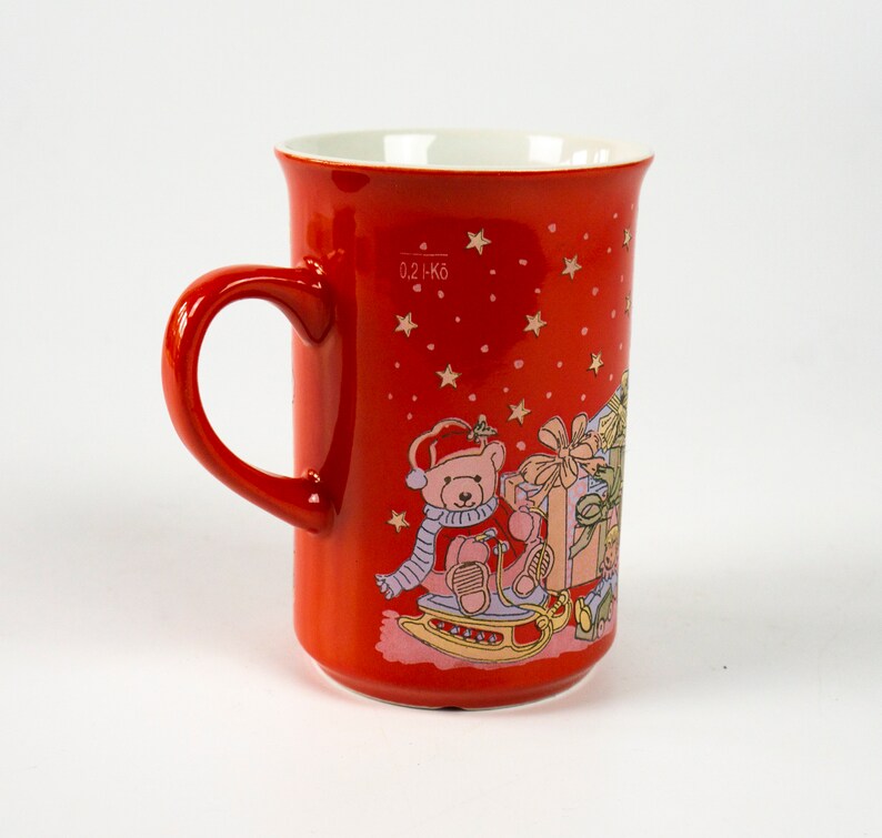 Christmas market cup, mulled wine, vintage cup, Dortmund, used, with naive patterns, annual cup 1998, red image 2