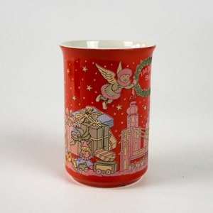 Christmas market cup, mulled wine, vintage cup, Dortmund, used, with naive patterns, annual cup 1998, red image 3