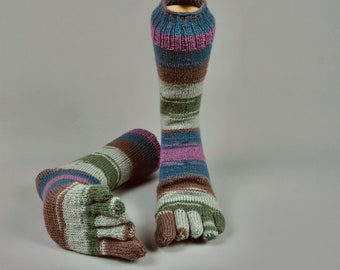 Toe socks, hand-knitted socks made of quality sock wool, size 41-42/43, genuine handmade, green, gray, brown, blue, pink