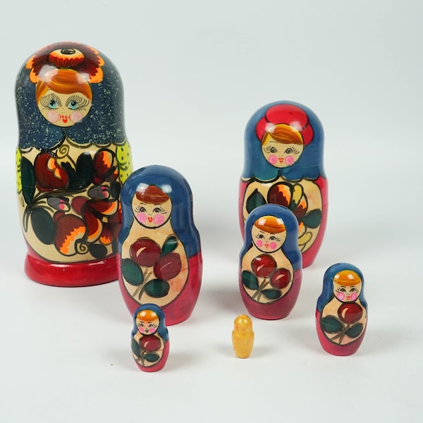 XXL Matrioschka, Matruschka, Matryoshka, Babushka, 7 stuks, Russische pop, oude, vintage, houten poppen