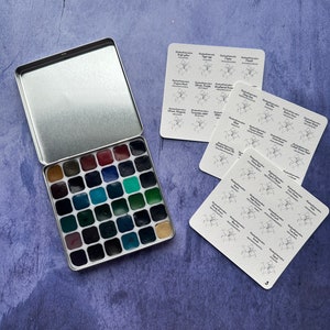 SET 1, SET 2 and 3 Metal tin sample set 36 Colors Granulating handmade watercolors with travel palette