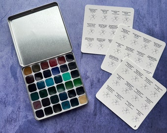 SET 1, SET 2 and 3 Metal tin sample set 36 Colors Granulating handmade watercolors with travel palette