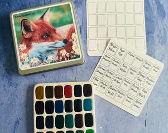 ENSEMBLE SUPPLÉMENTAIRE LIMITÉ de 24 couleurs Palette d'aquarelle en céramique de 4 po. avec ensemble d'échantillons d'aquarelle en étain en métal