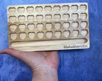 Hickory wood watercolor empty palette for my heart shaped metal 1/4 pans, 36 wells ( not for poring paint directly into the wells )