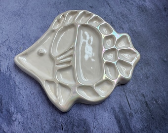 Ceramic fish  watercolor palette handmade ceramic palette mother of pearl finish with white glaze