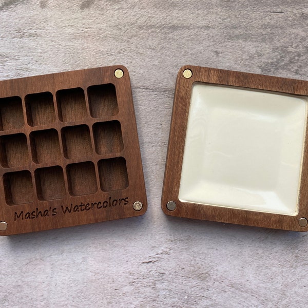 Wooden handmade watercolor travel palette , palette only , half pans are not included