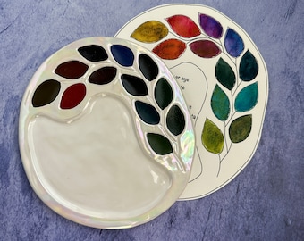 Watercolor Palette Ceramic Oil Painting White Porcelain Shell Color Mixing  Plate