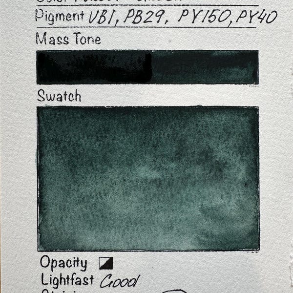 Handmade Forest green granulating watercolor