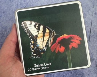 DENISE LOVE Quarter pan set of 20 Granulating  handmade watercolors in metal tin with resin insert