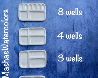Mini travel ceramic watercolor palettes and mixing wells handmade watercolor palette fits in small  metal tin portable palette