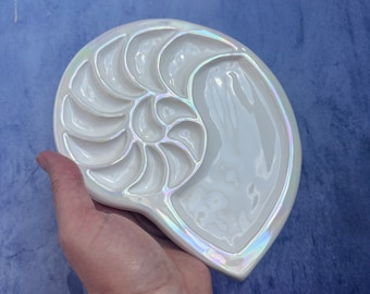 Ceramic mother of pearl SEA SHELL watercolor palette with large wells handmade mixing watercolor palette