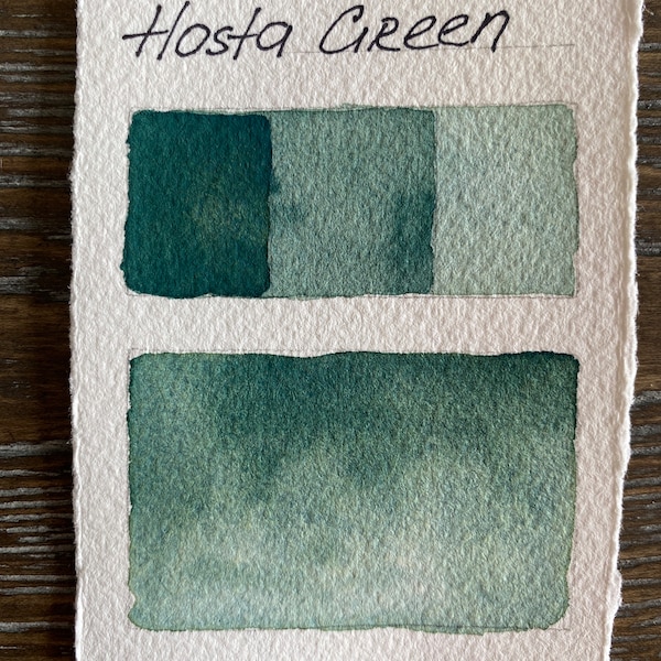 Handmade Hosta green granulating watercolor