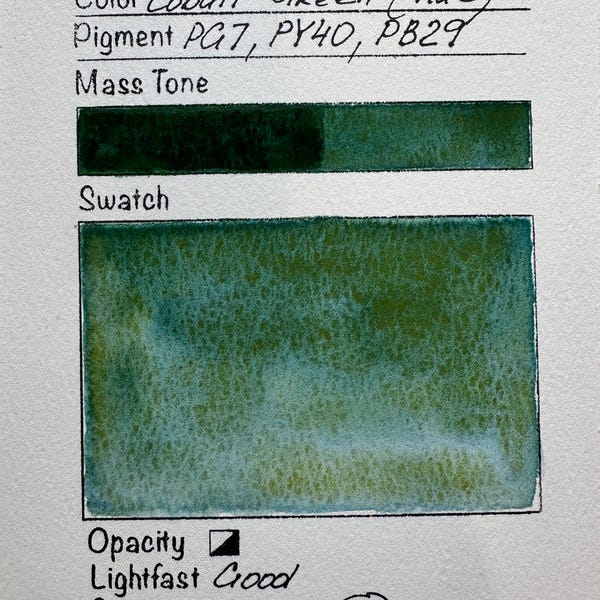 Handmade Cobalt green granulating watercolor