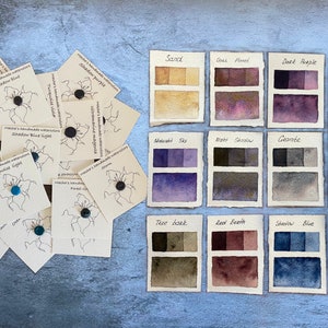 Dark Granulating Watercolor Sample Dots - Set #2 ( small blobs of paint on paper to try color )