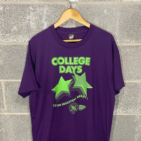Vintage 1990s College Days Take An Education Break Screen Stars Best Purple Graphic T-Shirt