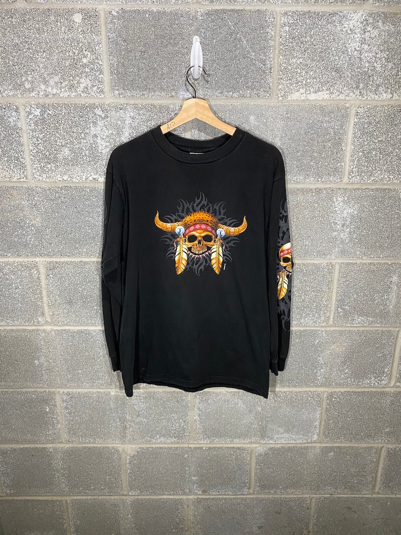 Vintage Y2K 2000s Daytona Beach Bike Week Eagle Graphic Long Sleeve Shirt