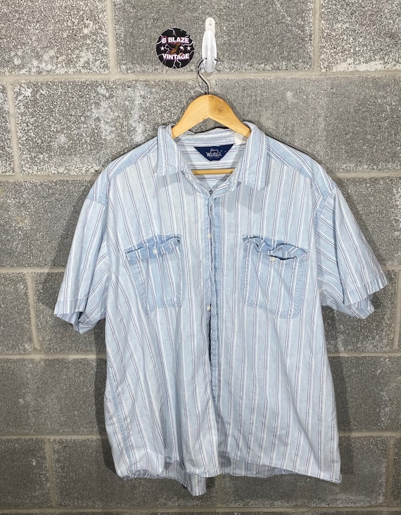 Vintage 1990s Blue Woolrich Pinstripe Button Up Sh