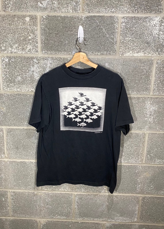 Vintage 1980s 1989 MC Escher Fish and Birds Black