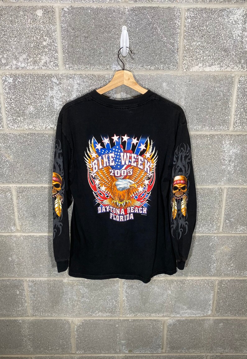 Vintage Y2K 2000s Daytona Beach Bike Week Eagle Graphic Long Sleeve Shirt