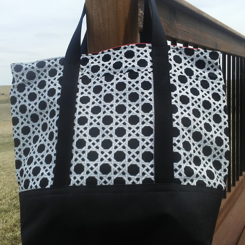 Large tote with pocketsLarge Office tote bagLarge zippered tote bagModern shopping bagGift idea for wife or girlfriendLarge canvas tote