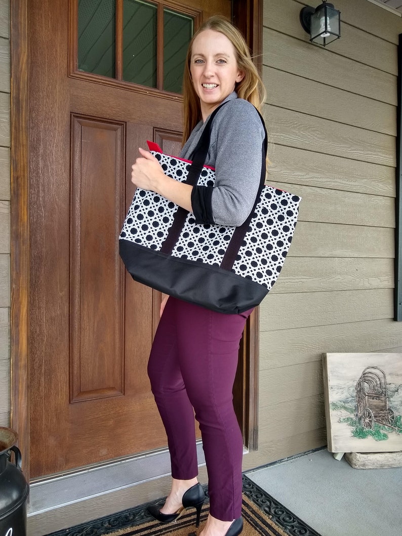 Large tote with pocketsLarge Office tote bagLarge zippered tote bagModern shopping bagGift idea for wife or girlfriendLarge canvas tote