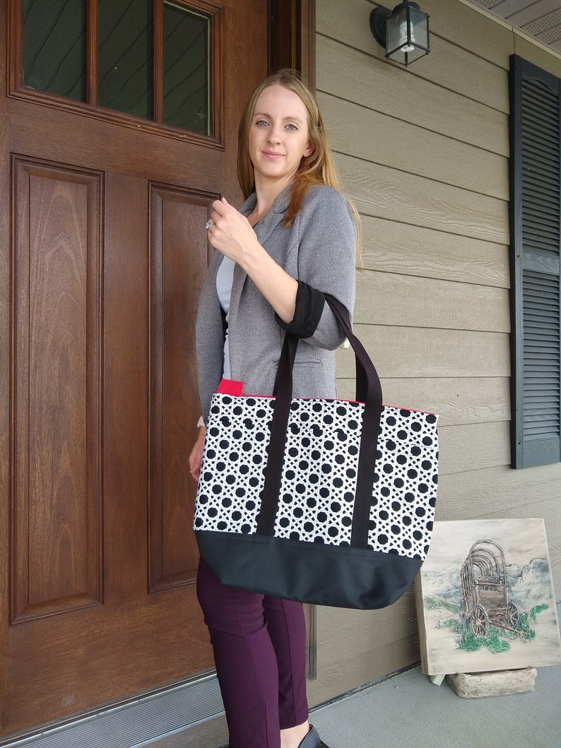 Large tote with pocketsLarge Office tote bagLarge zippered tote bagModern shopping bagGift idea for wife or girlfriendLarge canvas tote