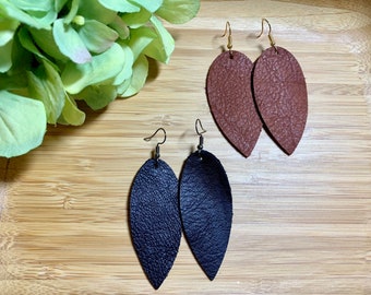 Genuine leather leaf shaped earrings