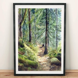 Sunny forest painting Original watercolor painting Sunny woodland artwork Original artwork Forest landscape painting Original painting