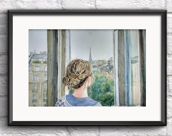 エッフェル塔の水彩画：パリの春の美術 - Etsy 日本