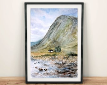 Pintura de paisaje de las Tierras Altas escocesas Obra de arte original Pintura de acuarela de Escocia Glencoe Obra de arte de paisaje escocés