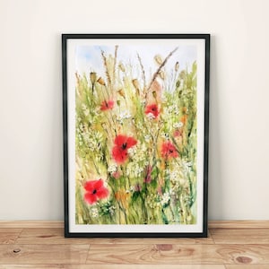 Original watercolor painting Poppy painting Wildflowers painting Original artwork Botanical painting Poppy field art Poppy watercolor art