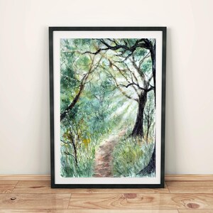 Original watercolor painting Sunny forest landscape painting Original artwork Sunny woodland painting Forest artwork Original panting