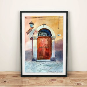 Italy door painting Original watercolor painting Vintage door wall art Original artwork Italy cityscape Original painting Old door painting