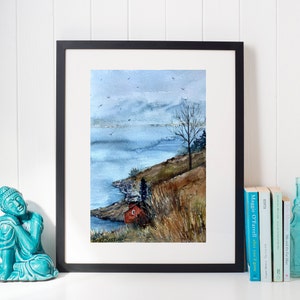 Nordic painting Original watercolor painting Norway landscape painting Scandinavian painting Hygge art Nordic artwork Calm landscape artwork