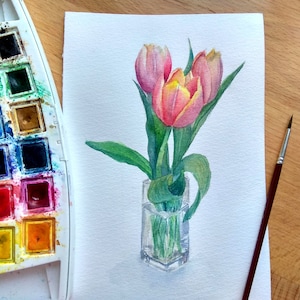 Tulips painting Original artwork Pink tulips wall art Original watercolor painting Tulip watercolor art Botanical wall art Tulips artwork