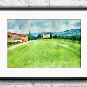 Italy wall art Original watercolor painting Italy countryside wall art Tuscany Italy landscape painting Tuscan landscape Italy artwork