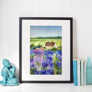 Lavendel Feld Malerei Original Aquarell Malerei Lavendel Landschaft Lavendelfeld Originale Malerei Provence Landschaft Lavendelfeld