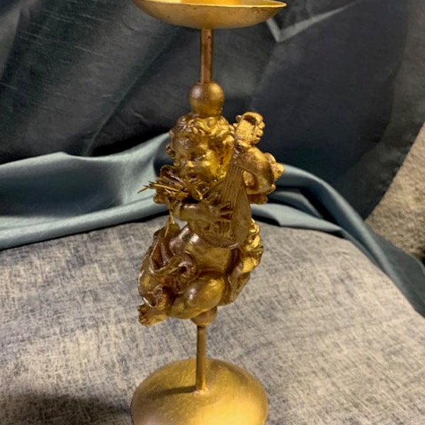 Decorative Cherub Candle Holder Gold Colored Ornament Houseware Tableware