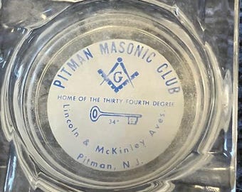 Pitman Masonic Club Vintage Masons Ash Tray NJ Lodge 34th Degree Glass