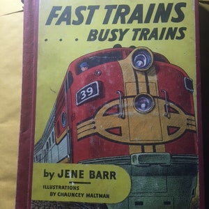 Fast Trains Busy Trains Jene Barr 1950s Rare Vintage Children&#39;s Book