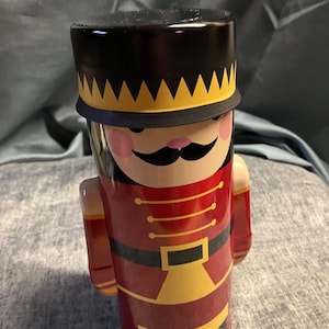 Traditional Christmas Harry London Style Nutcracker Tin Red Decorative Collectible Holiday Container
