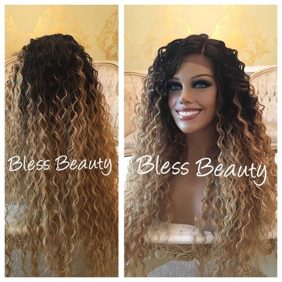 Friendly Ombre Honey Blonde Black 1b Tight Curls Lace Etsy