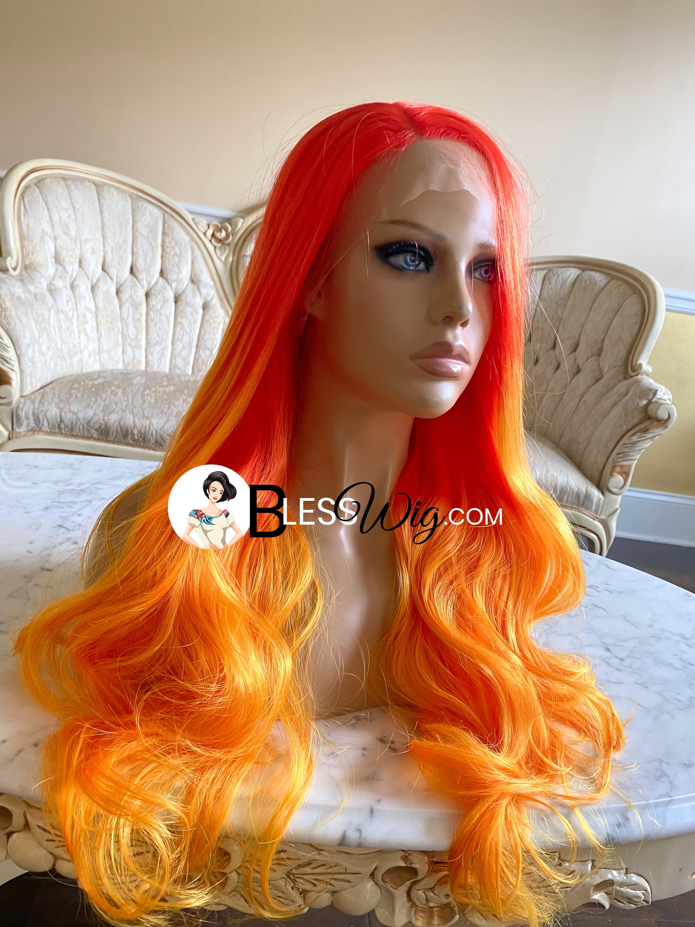 Blesswig/ READY TO Ship:fire Orange Ombre Lace Front Wig. - Etsy