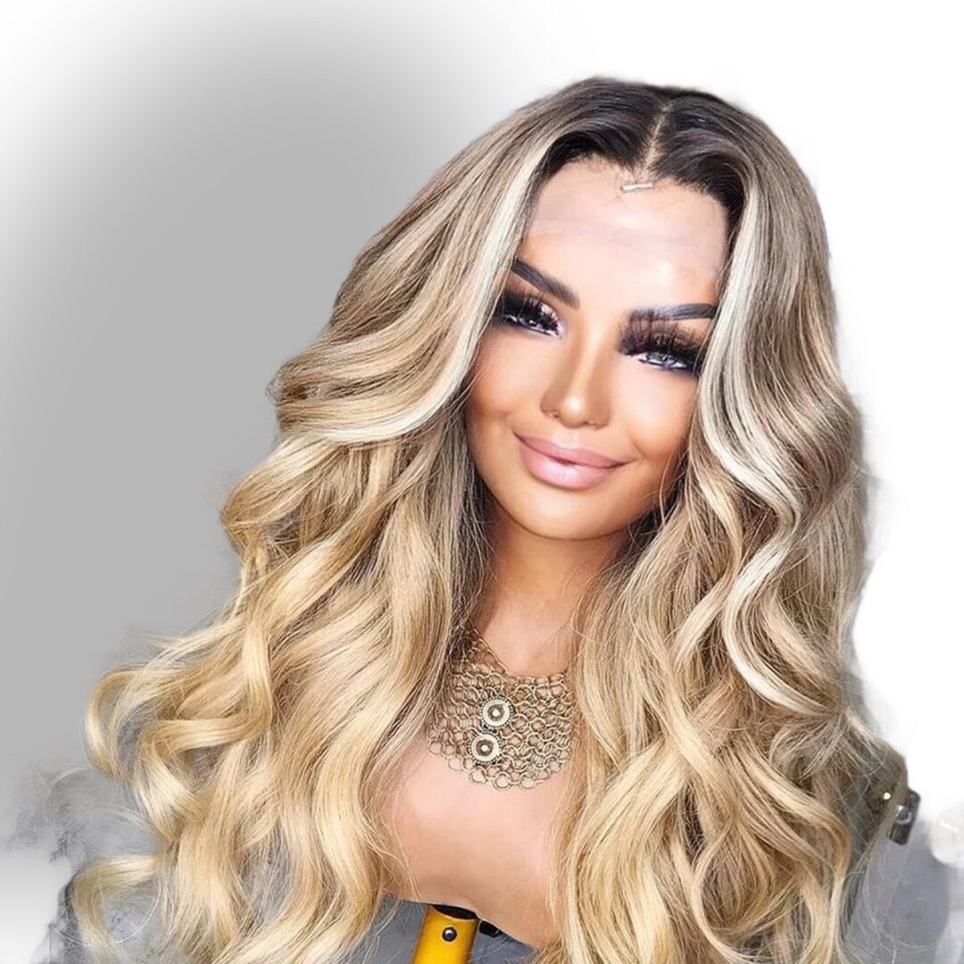 Ash Blonde Highlight Lace Front Wig With Dark Root picture