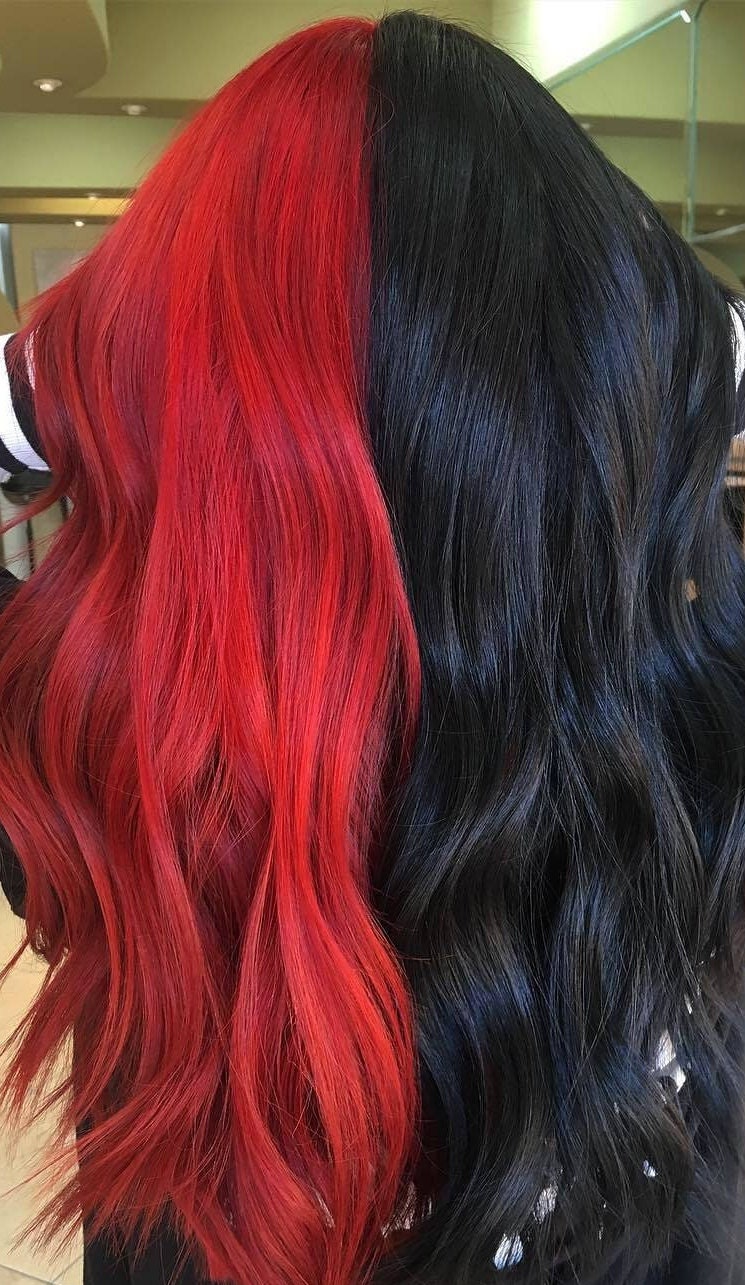 Real 100% Human HAIR. Half Red and Half Black Lace Front Wig. - Etsy.de