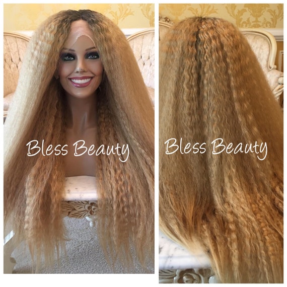 Kinky Thick Extra Full Afro Honey Blonde Lace Front Wig Etsy