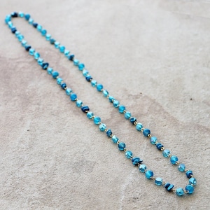 Semi precious single strand extra-long BOHO necklace - blue agate, blue agate & crystal, purple lace amethyst, red and green ruby zoiste